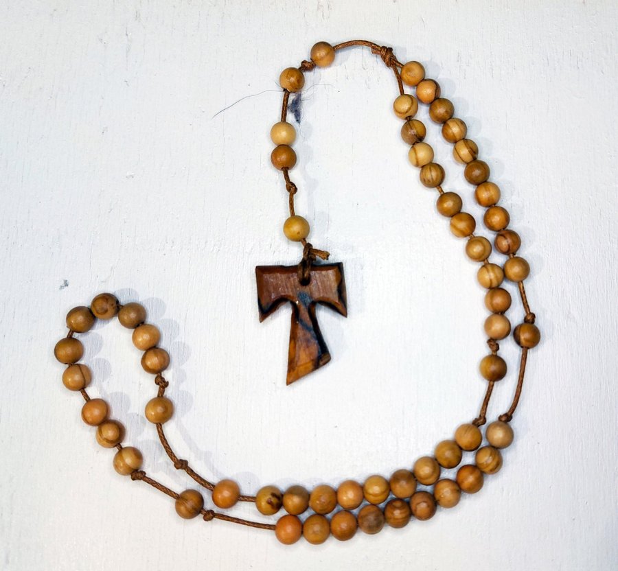 Rosary Tau of St Francis of Assisi SP handmade wood Cross olive wood