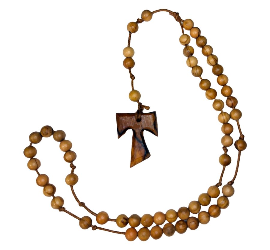 Rosary Tau of St Francis of Assisi SP handmade wood Cross olive wood