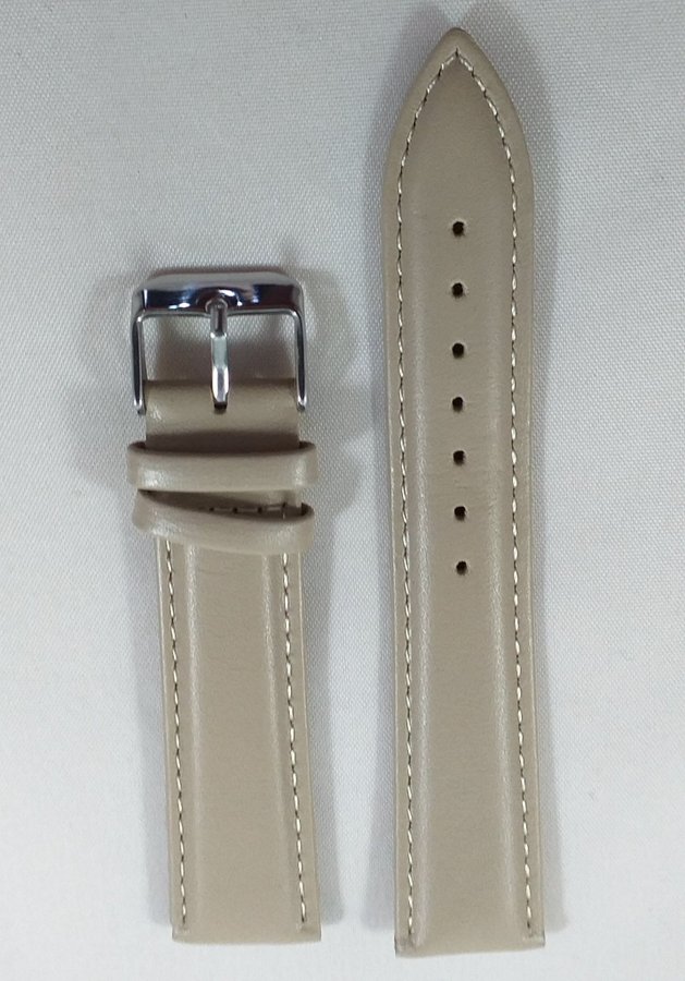 *NY - Klockarmband i mjukt äkta läder - Beige - Bredd 20 mm