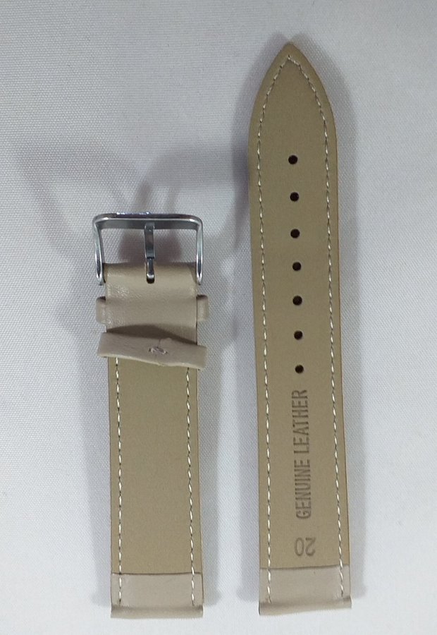 *NY - Klockarmband i mjukt äkta läder - Beige - Bredd 18 mm