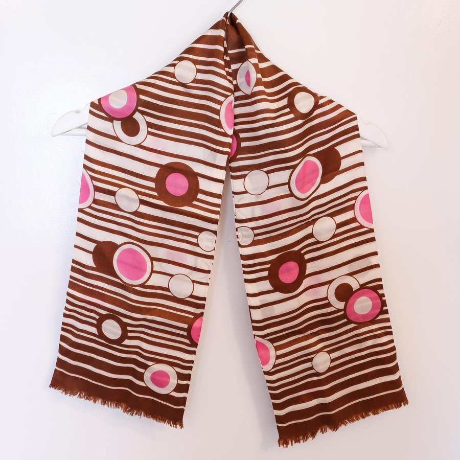 VINTAGE SCARF MED GRAFISKT MÖNSTER I BRUNT  ROSA UNIK