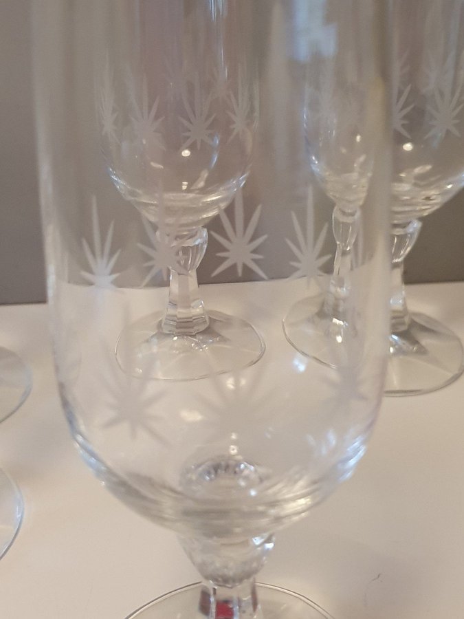 6 champagneglas i slipad kristall