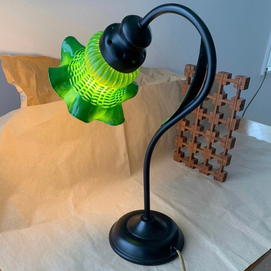 Bordslampa Jugend Art Nouveau Lampa Inredning grönt glas
