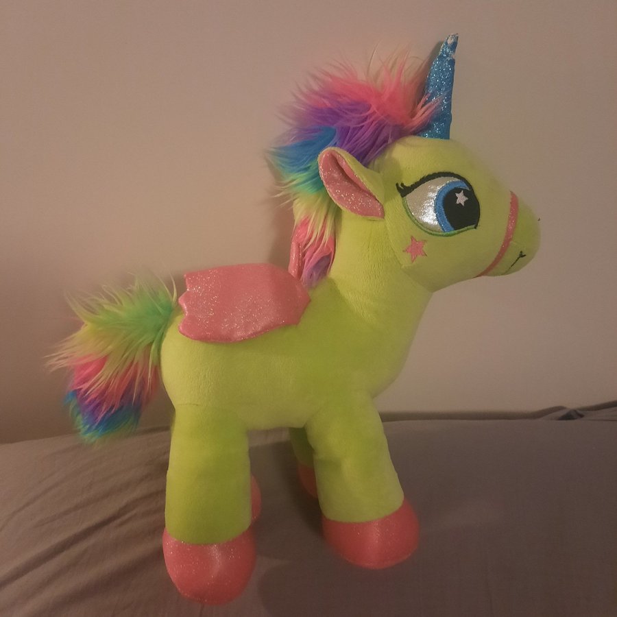 Green Unicorn Plush Stuffed Animal Toy Rainbow Fur
