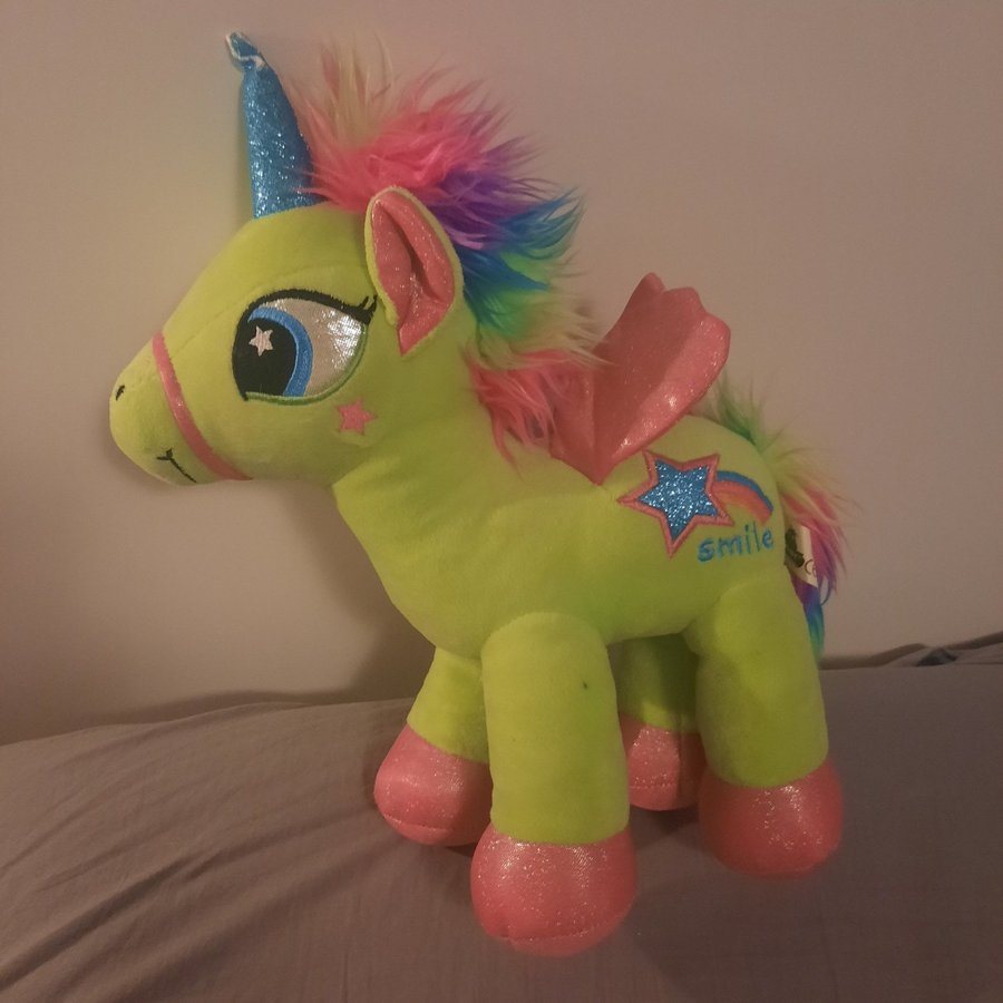 Green Unicorn Plush Stuffed Animal Toy Rainbow Fur