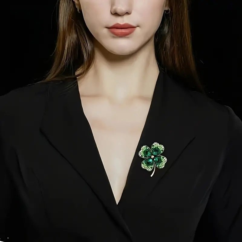 Elegant brosch grön klöver smycken brooch tur trendig blad löv natur stenar