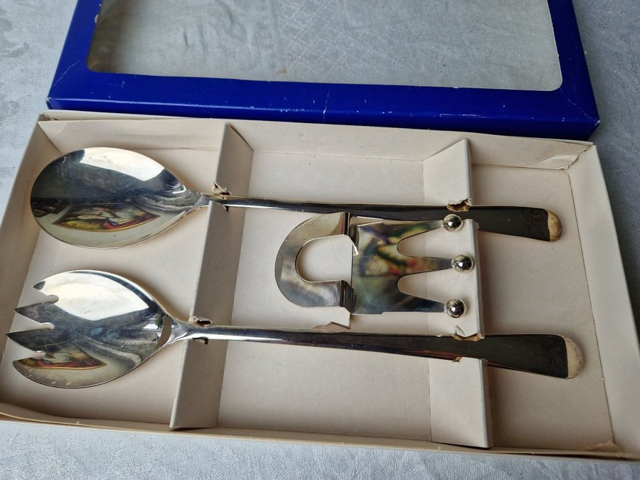 Set salladsbestick ny silver Heffield England RETRO VINTAGE original kartong