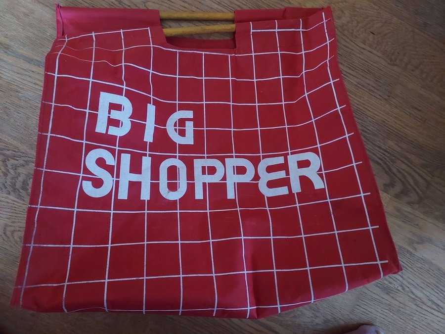 Väska BIG SHOPPER Röd/Vit Handtag i Trä Höjd 39 cm/Bredd 42 cm