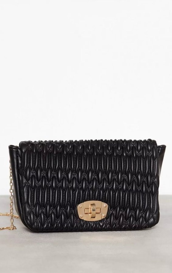 MISSGUIDED Quilted Cross Body Bag Läderimitation Svart Guld