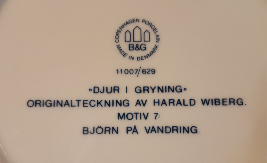 Bing och Gröndahl Harald Wiberg Djur i gryning motiv 7 Väggtallrik