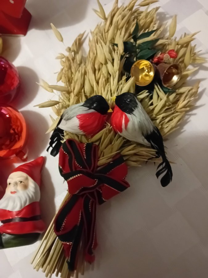 Jul julpynt julprydnader retro kulor hjärtan 2 värmeljus tomte för ljus mm