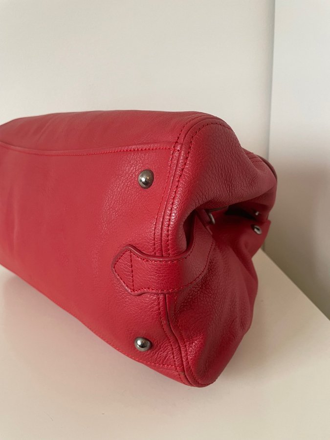 Miu Miu Leather Handbag in Red with Silver Tone Hardware