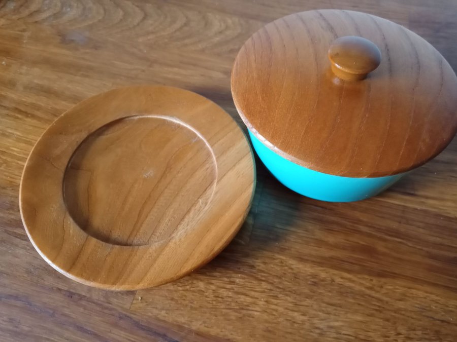 Retro vintage Jie keramik Sweden med teak fat och lock