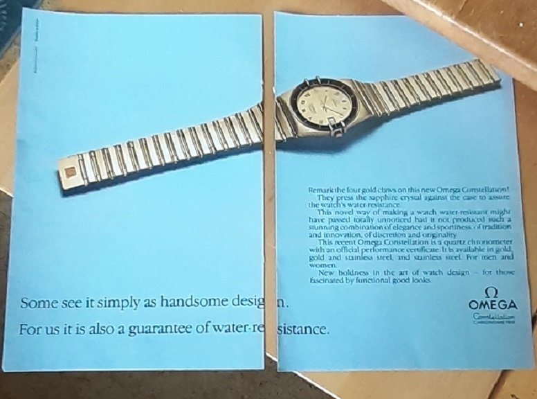 Omega Constellation dubbelsidig USA annons från 1982