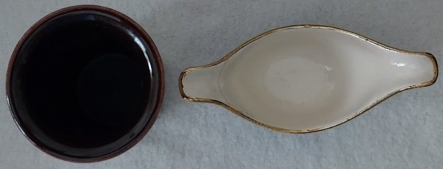 RETRO!1940/50-tal!Vas + skål i keramik med rinnande glasyr - BAY Keramik!