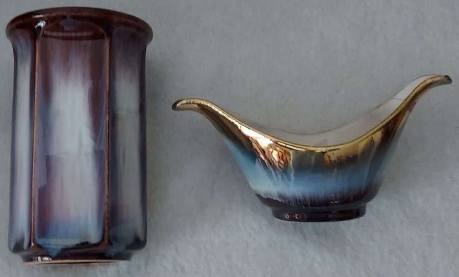 RETRO!1940/50-tal!Vas + skål i keramik med rinnande glasyr - BAY Keramik!
