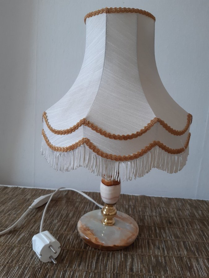 RETRO EXKLUSIV BORDSLAMPA MARMOR MÄSSING? SKÄRM FRANSAR SKÄRM FÖNSTERLAMPA