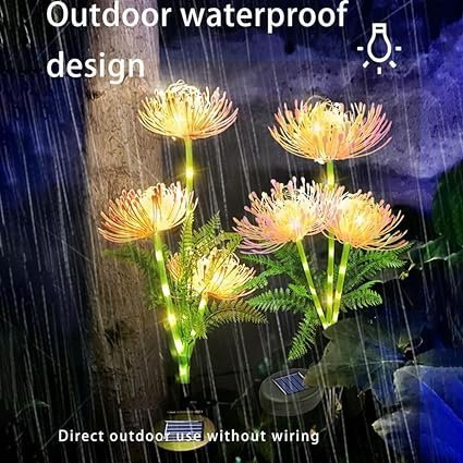 2 stycken vattentäta sollyktor med ljusa blomstammar för dekorativa lyktor