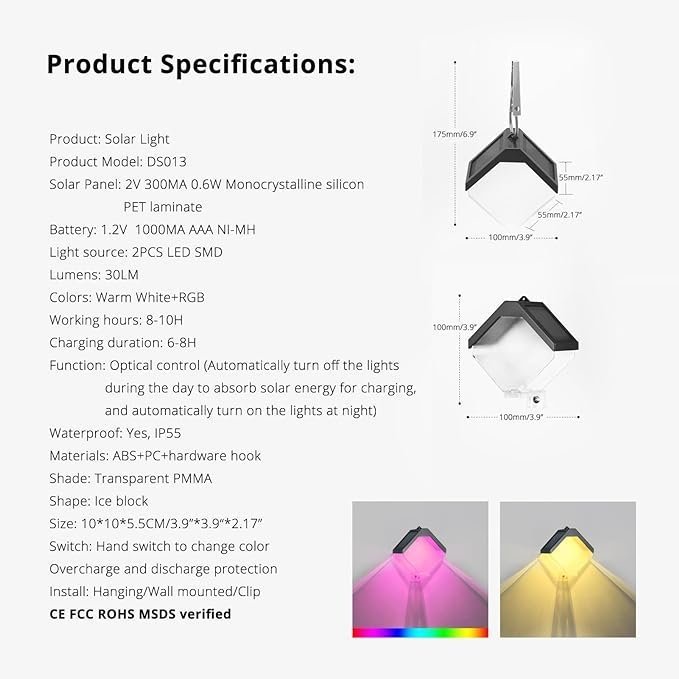 Solar Ice Brick Light Hängande Solar Garden Light