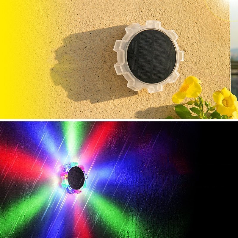 Kugghjulsform solpanelsvägglampa (RGB-färgljus)