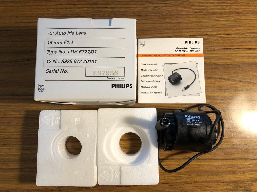 Philips CCTV Lens 16 mm F14 2/3" Auto Iris Lens