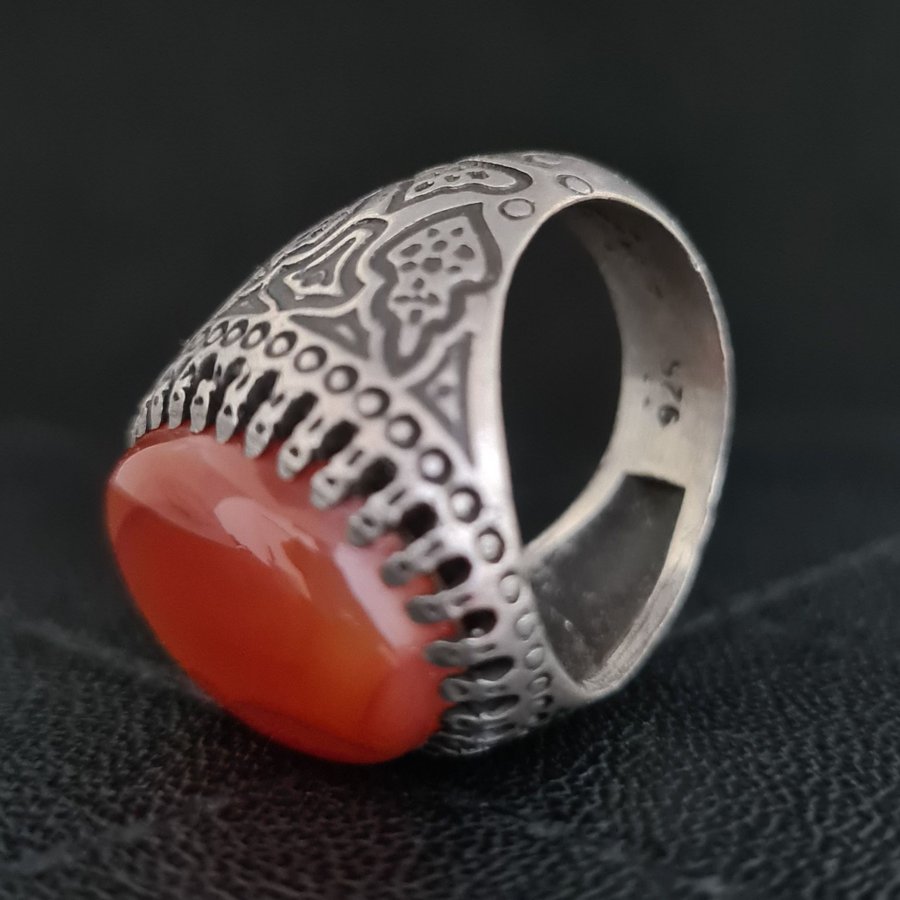 HÄFTIGT DESIGN RING STERLING SILVER NATURELL AGAT STEN ART DECO