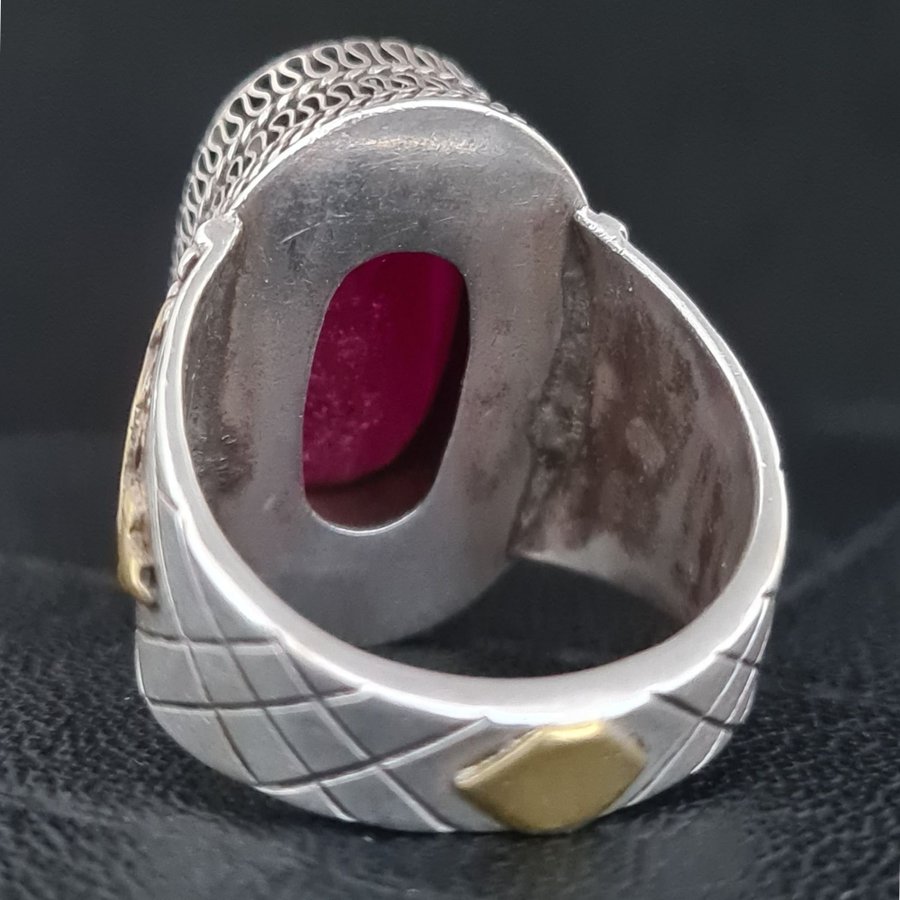 OTROLIGT DESIGN SILVERRING HANDGJORD NATURELL ROSA RUBIN STEN ART DECO