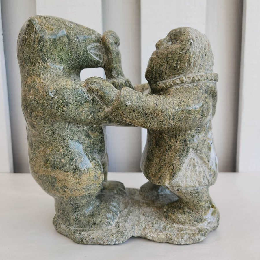 Eskimo Fights Polar Bear Canada Eskimo Art Esquimau Carved Stone Inuit Sculpture