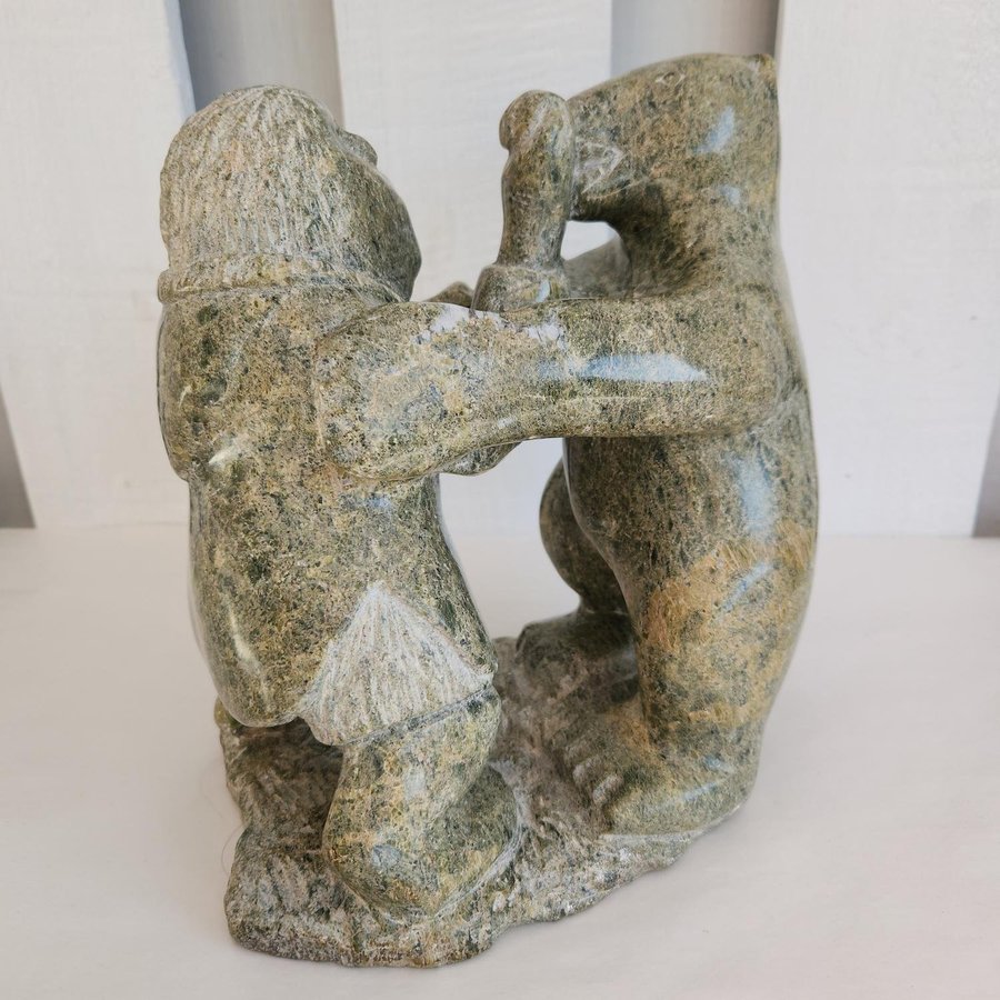 Eskimo Fights Polar Bear Canada Eskimo Art Esquimau Carved Stone Inuit Sculpture