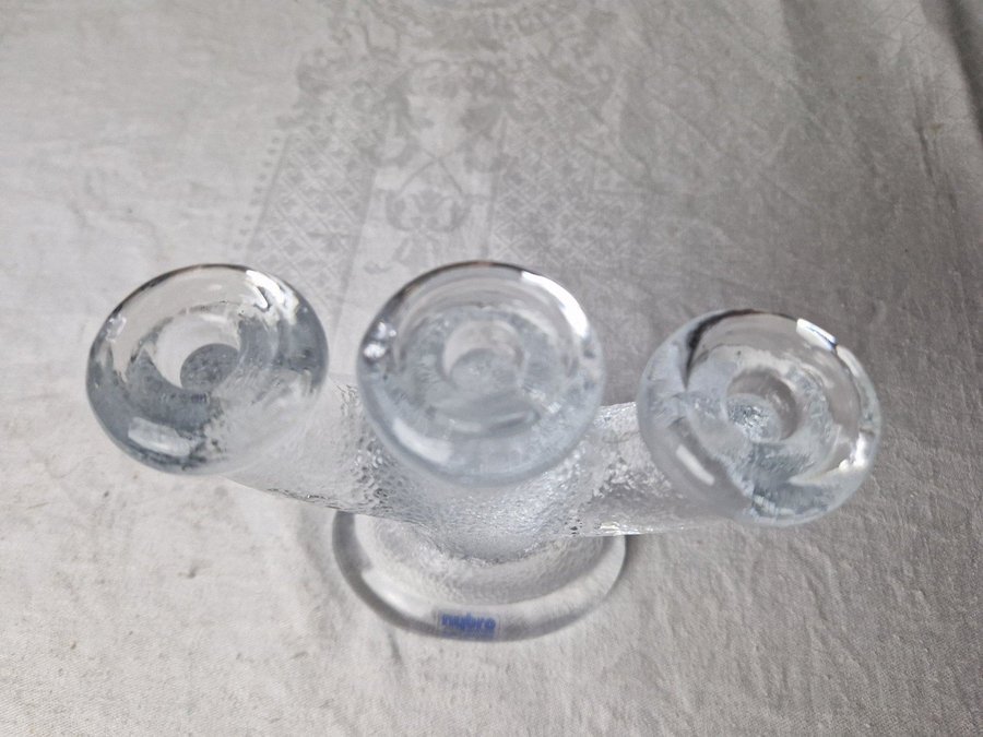 Ljusstake glas 3-armad Nybro glasbruk design Paul Isling julsgransljus