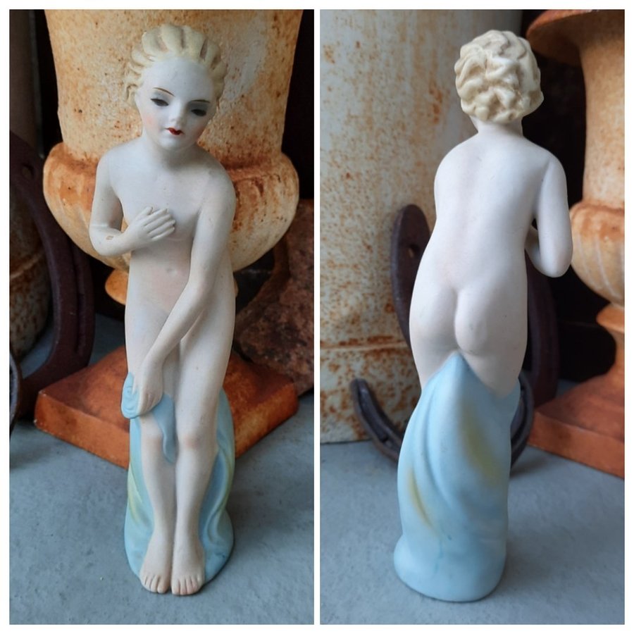 Äldre stämplad FIGURIN naken kvinna art deco porslin TERRA T IMPORT figurin