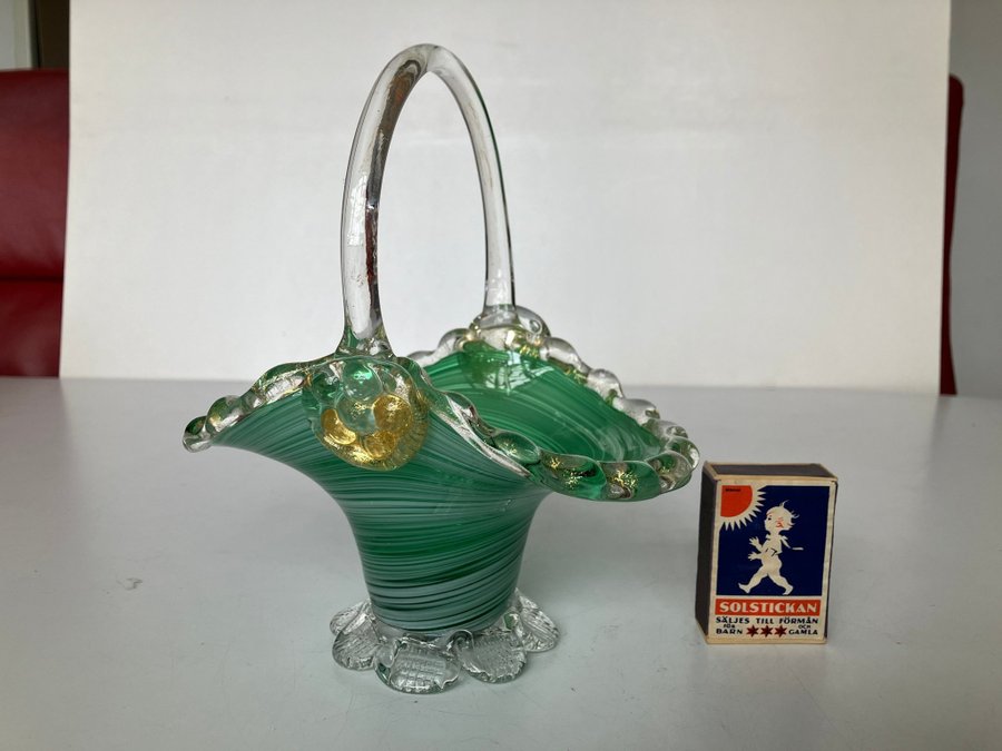 Vintage Italiensk MURANO glas korg