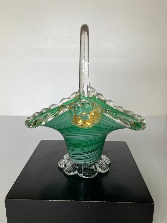 Vintage Italiensk MURANO glas korg