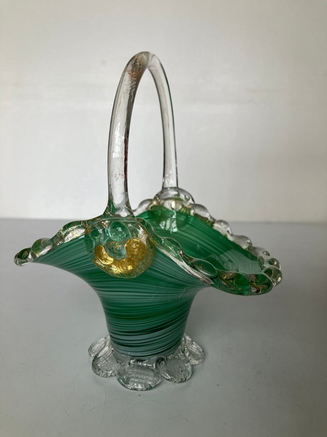 Vintage Italiensk MURANO glas korg