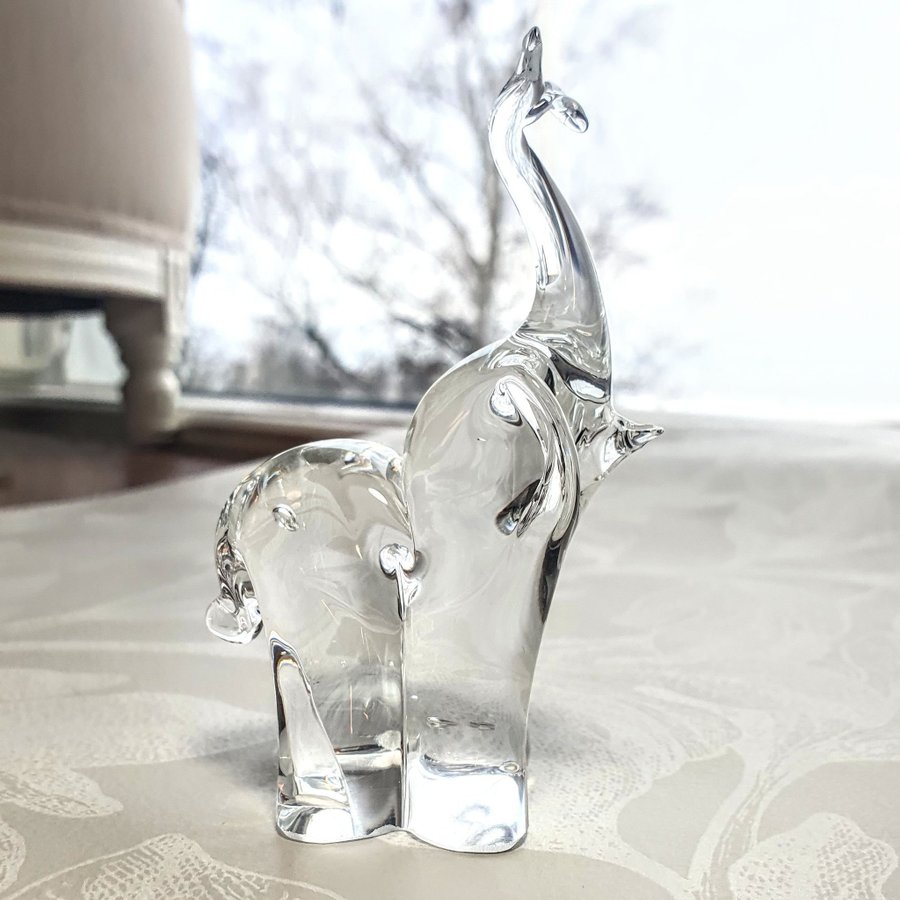 Stiliserad Elefant figurin Murano Glas glaskonst munblåst klarglas kristall