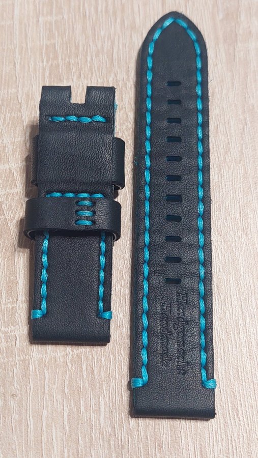 H2O 22mm thick leather strap black blue