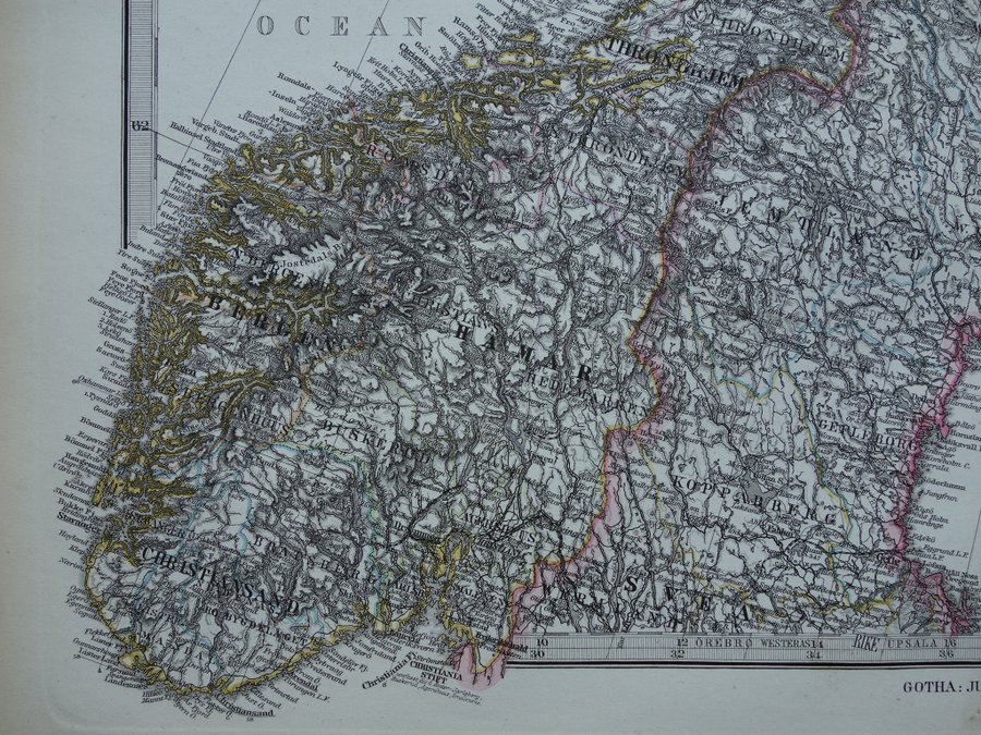 1876 vintage antik gammal karta över Sverige och Norge Stockholm Oslo plan