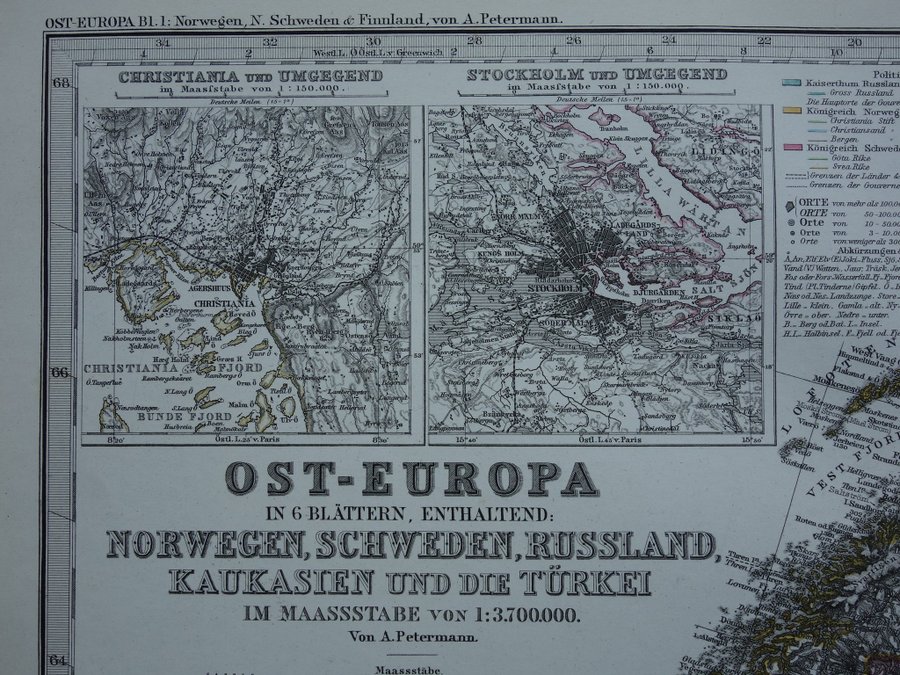 1876 vintage antik gammal karta över Sverige och Norge Stockholm Oslo plan