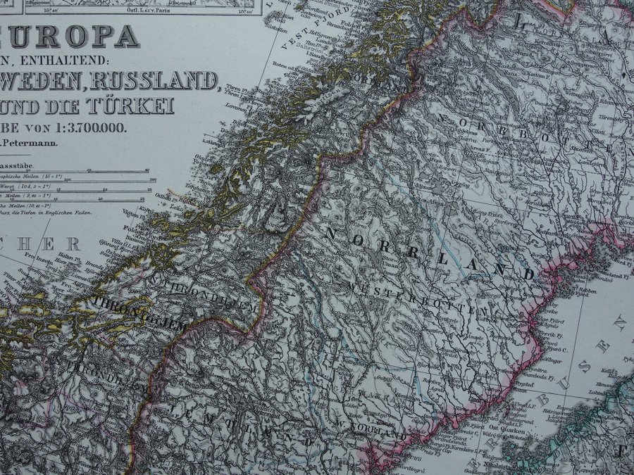 1876 vintage antik gammal karta över Sverige och Norge Stockholm Oslo plan