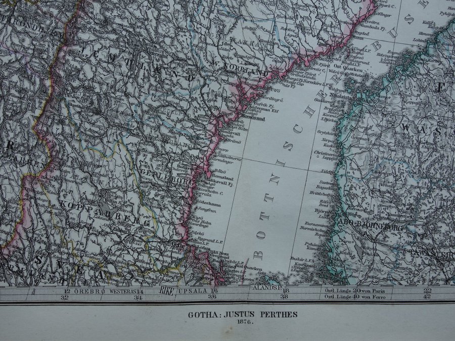 1876 vintage antik gammal karta över Sverige och Norge Stockholm Oslo plan