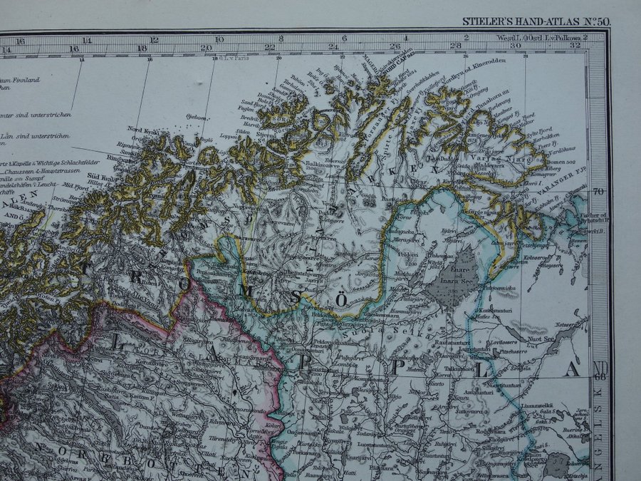 1876 vintage antik gammal karta över Sverige och Norge Stockholm Oslo plan