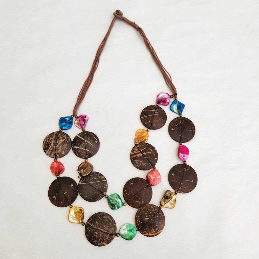 Coconut Shell Style with Colors  Beads Necklace