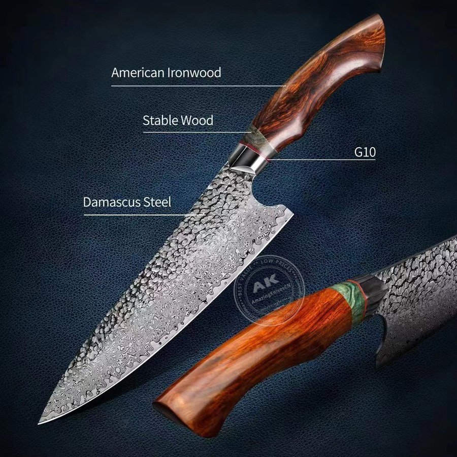 ny damaskus kniv kock kniv kökskniv proffskniv Handtag i ebenholts A0740