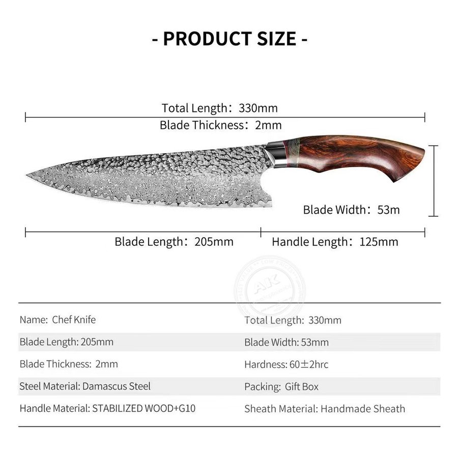 ny damaskus kniv kock kniv kökskniv proffskniv Handtag i ebenholts A0740