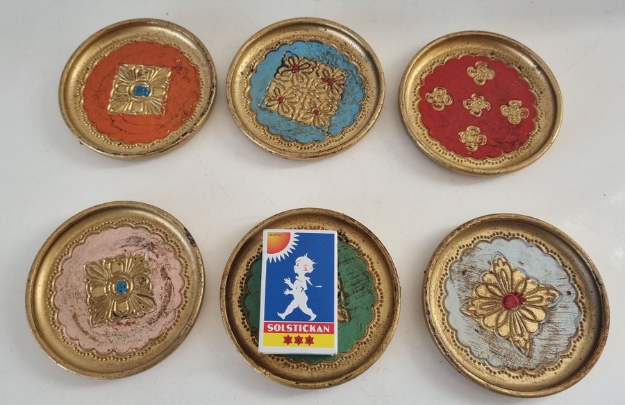 6 st vintage italienska Florentine coasters från OFM - 60-talet - Ø88 mm