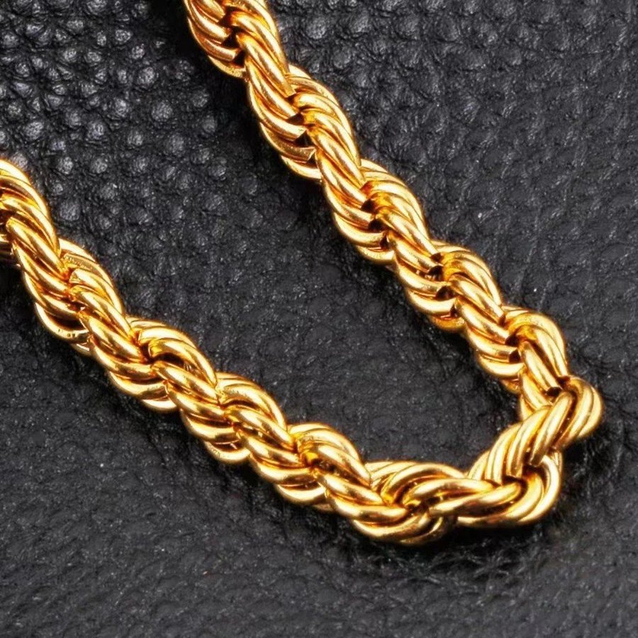 50cm 4mm guld 18K cordellänk Stämplad twisted pläterad kedja länk nickelsäker