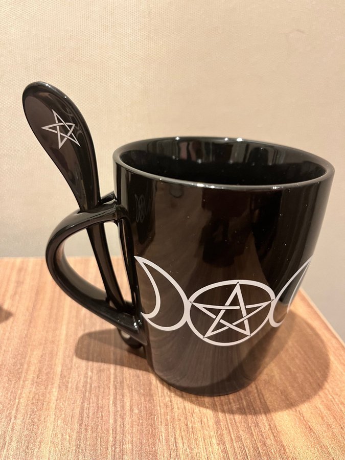 Triple Moon svart kopp mugg  sked - goth gothic måne pentagram new age