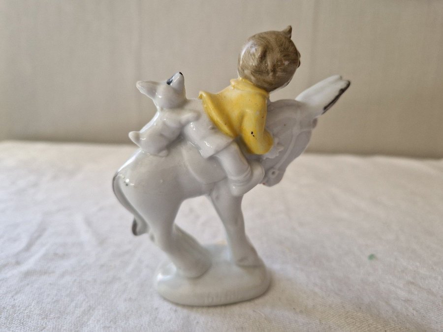 pojke på åsna med hund - porslinsfigur - Figurin - porslinsfigurin RETRO VINTAGE