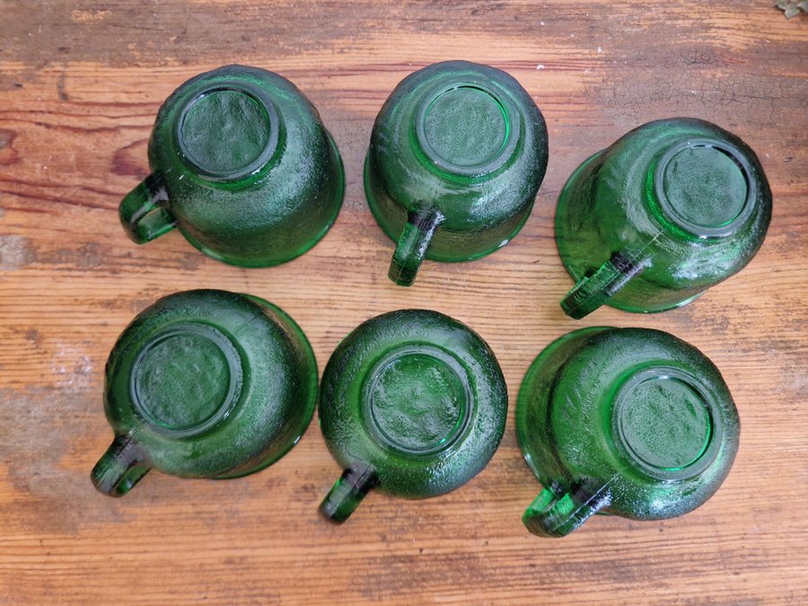 6 st koppar Kaffekopp - Arcoroc Sierra Frankrike - grönt glas RETRO VINTAGE