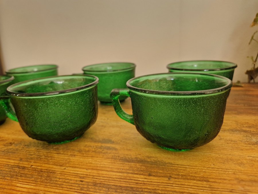 6 st koppar Kaffekopp - Arcoroc Sierra Frankrike - grönt glas RETRO VINTAGE